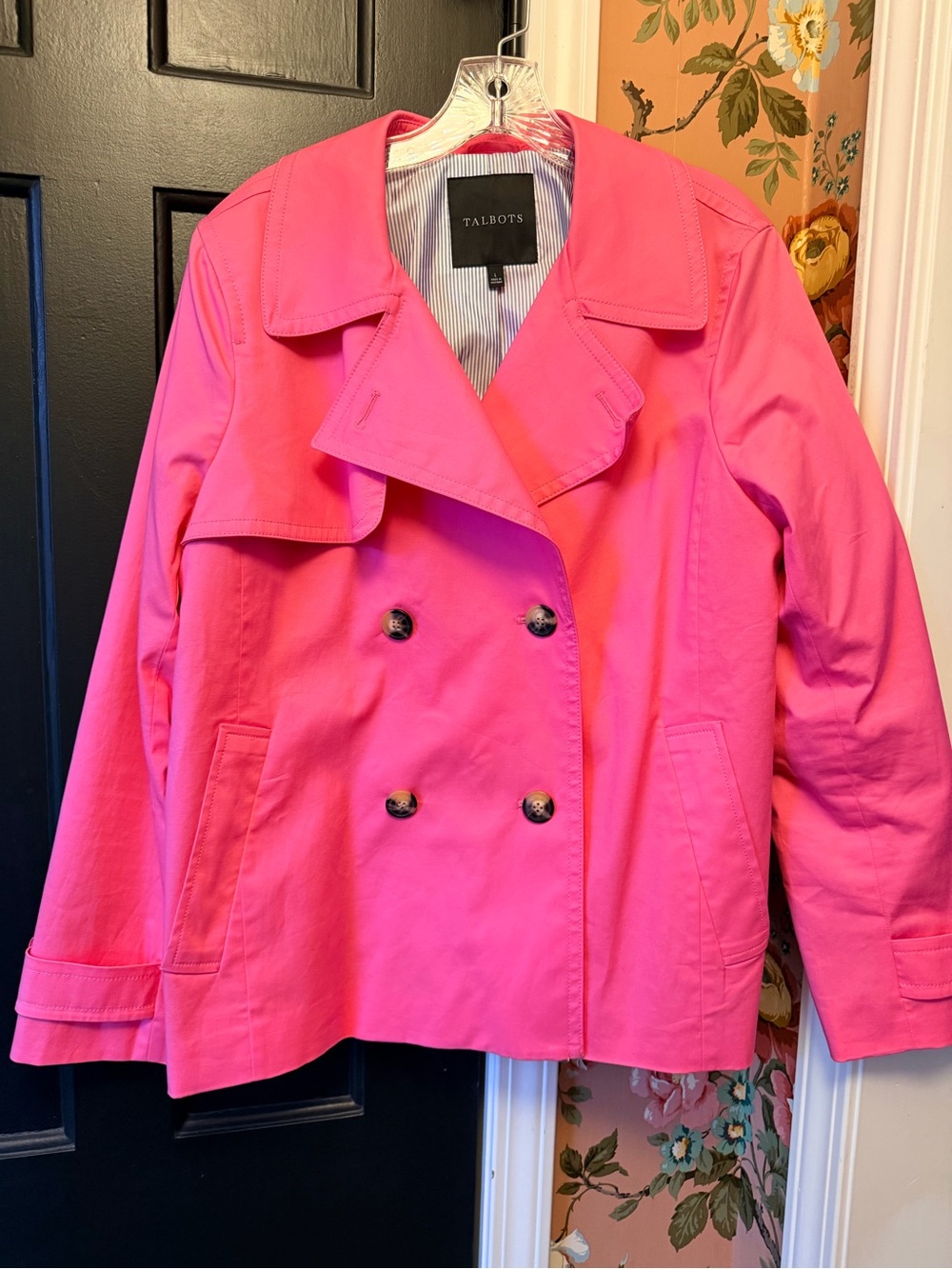 Talbots Bright Pink Double-Breasted Trench Coat